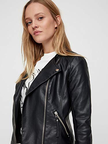 Vero Moda Vmria FAV Short Faux Leather Jacket Noos Chaqueta, Negro (Black Black), 40 (Talla del Fabricante: Medium) para Mujer