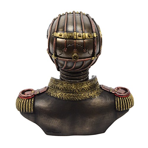 Veronese Diseño de 7.5 pulgadas de alto Steampunk Secret Esqueleto Banda Uniforme Busto con dos cajas ocultas Escultura de resina fundida en frío con acabado en bronce antiguo