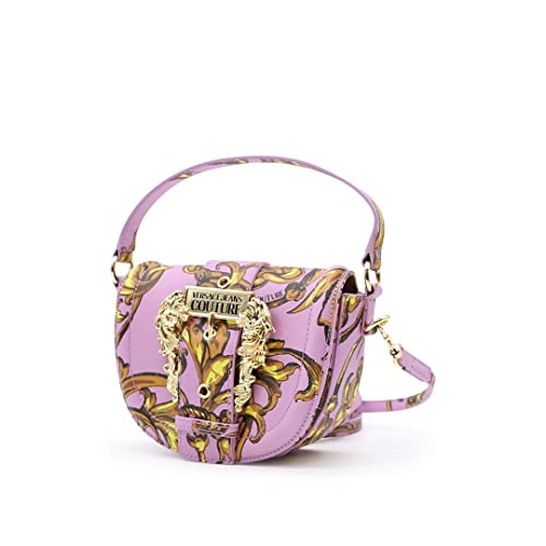 Versace JEANS COUTURE Bolso bandolera medialuna de ecopiel saffiano violeta con estampado Regalia Baroque