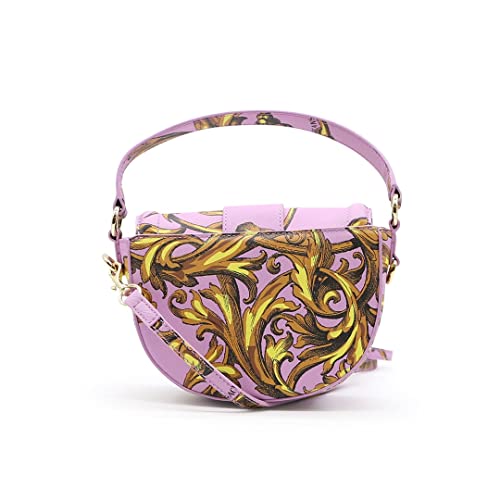 Versace JEANS COUTURE Bolso bandolera medialuna de ecopiel saffiano violeta con estampado Regalia Baroque