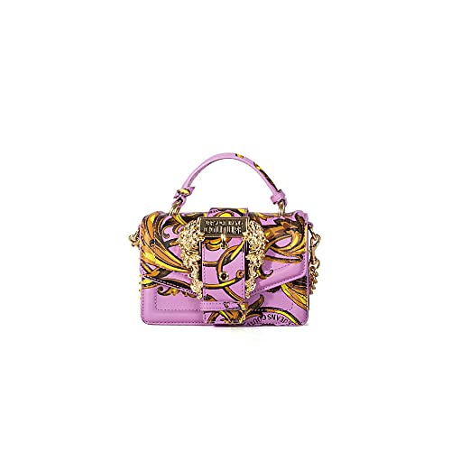 Versace JEANS COUTURE Minibag con asa de ecopiel saffiano morado con impresión Regalia Baroque