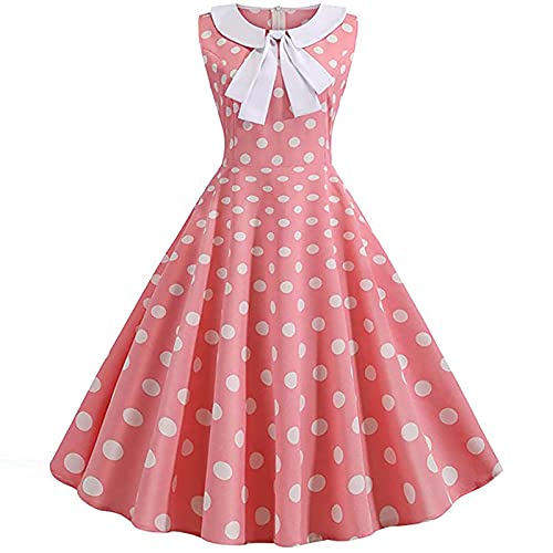 Vestido Rockabilly para mujer, de los años 50 y 60, manga corta, estilo vintage, vestido de fiesta con estampado de lunares retro, Pink2, S