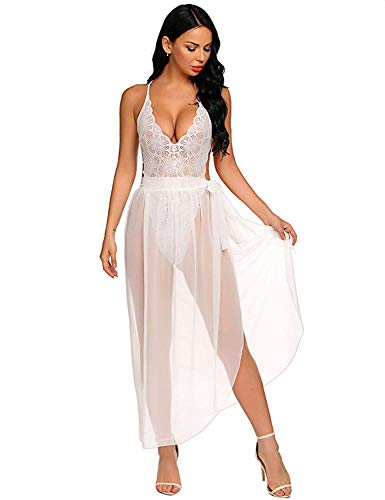 Vestidos Mujer Sexy Conjunto de Lenceria Sexy 2 Piezas Babydoll Encaje Transparente de Lencería Sexy para Mujer