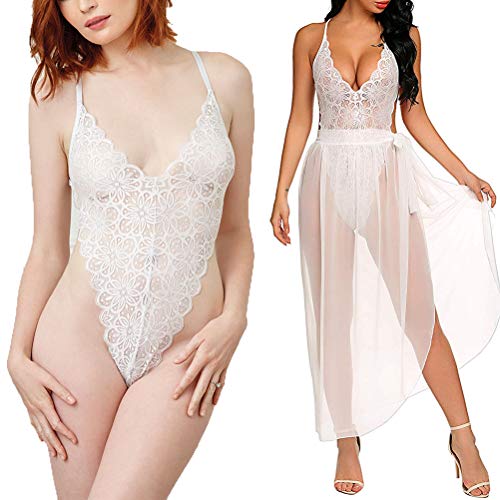 Vestidos Mujer Sexy Conjunto de Lenceria Sexy 2 Piezas Babydoll Encaje Transparente de Lencería Sexy para Mujer