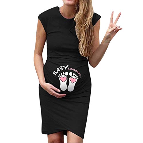 Vestidos sin Mangas de Mujer Ropa premamá Vestido de Maternidad Moda Estampado Baby Falda Larga Mujeres Embarazadas Suelto Casuales Woman Dress Verano MMUEJRY