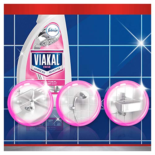 Viakal Detergente antical en spray para baño, 1 botella de 1 l, aroma fresco Ambi Pure, elimina la suciedad y las bacterias, acción total sobre la cal, brillo duradero, tamaño maxi