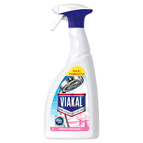 Viakal Detergente antical en spray para baño, 1 botella de 1 l, aroma fresco Ambi Pure, elimina la suciedad y las bacterias, acción total sobre la cal, brillo duradero, tamaño maxi