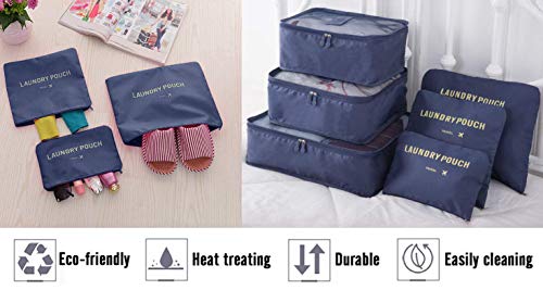 Vicloon Organizador de Equipaje,8 en 1 Set de Organizadores de Viajes, Impermeable Organizador de Maleta Bolsa Incluir 3 Cubos de Embalaje,3 Bolsos de la Compresión y 2 Bolsas de Zapatos (Azul Oscuro)