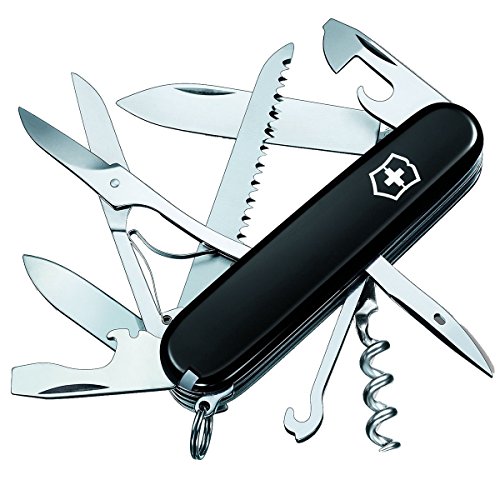 Victorinox Huntsman Navaja con 15 funciones, incluyendo tijeras, sierra para madera y sacacorchos, color negro B1