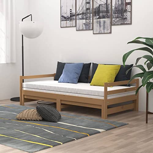 vidaXL Sofá Cama extraíble Madera de Pino marrón Miel 2X(90x200) cm