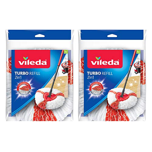 Vileda Easy Wring & Clean Turbo 2 en 1 Mopa Microfibra cabeza, Rojo Pack de 2