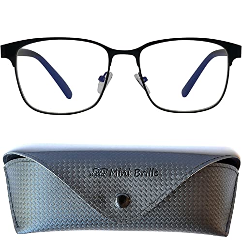 Vintage Gafas con Filtro de Luz Azul Unisex para Leer con Lentes Grandes, Funda GRATIS, Montura de Acero Inoxidable (Negra) con Patillas de Plástico, Para Hombre y Mujer +1.0 Dioptrías