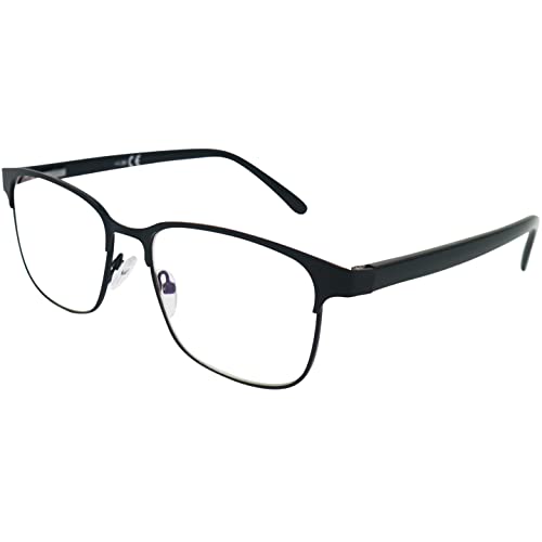 Vintage Gafas con Filtro de Luz Azul Unisex para Leer con Lentes Grandes, Funda GRATIS, Montura de Acero Inoxidable (Negra) con Patillas de Plástico, Para Hombre y Mujer +1.0 Dioptrías