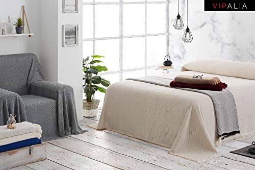 Vipalia Pack 2 Fundas para Sofa. Mantas para Cama. Cubre Sofas Chaise Longue. Colcha Cama 150 cm o Sofa Cama. Plaid Multiusos para Sofa o Cama. Modelo Elite Espiga. 230 x 260 cm. Color Gris Oscuro