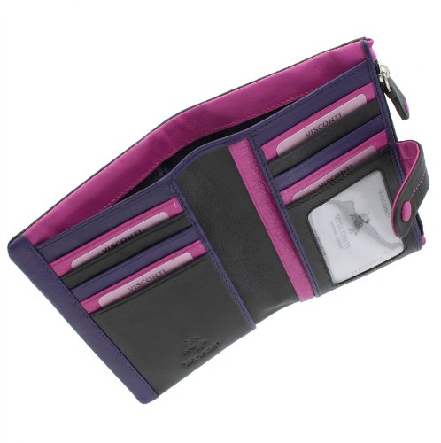 Visconti Colección Mimi Malibu Monedero de Cuero Multicolor M87 Negro/Rosa/Púrpura