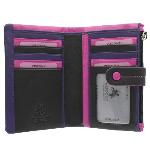 Visconti Colección Mimi Malibu Monedero de Cuero Multicolor M87 Negro/Rosa/Púrpura