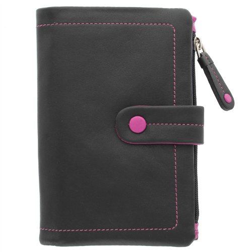 Visconti Colección Mimi Malibu Monedero de Cuero Multicolor M87 Negro/Rosa/Púrpura