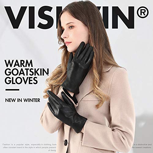 vislivin Cuero Guantes para Mujer Pantalla Táctil Guantes Cálidos de Invierno Dedo Completo Mujers Conducir Guantes Regalo Black L