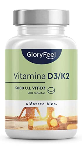 Vitamina D3 5.000 UI + Vitamina K2 MK-7 200µg - 200 Tabletas - Premium: 99,7+% All Trans MK7 (K2VITAL® de Kappa) - Apoya la absorción del calcio, huesos, articulaciones y sistema arterial…