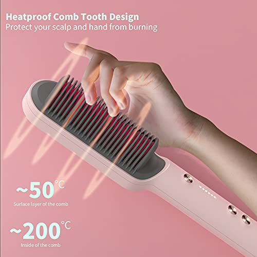 VKK Cepillo Alisador De Pelo, Peine Alisador De Cabello Electrico Para Cabello, Calefacción PTC Anti-Quemaduras Cepillo Plancha Pelo, Temperatura Constante, Rosa