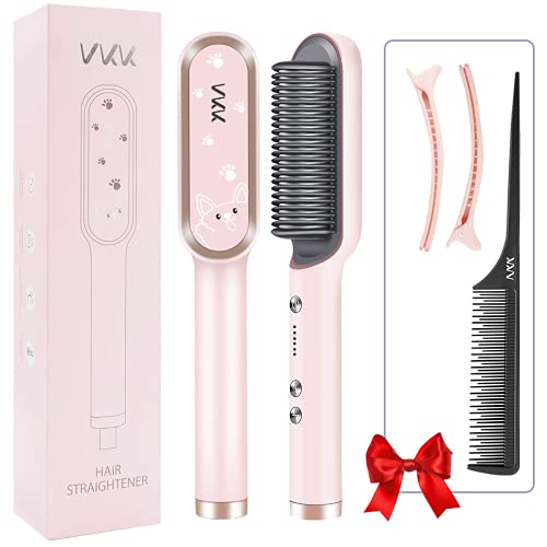 VKK Cepillo Alisador De Pelo, Peine Alisador De Cabello Electrico Para Cabello, Calefacción PTC Anti-Quemaduras Cepillo Plancha Pelo, Temperatura Constante, Rosa