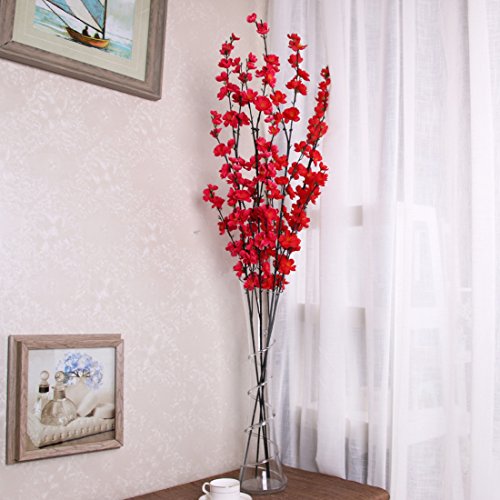 VLUNT 5 flores artificiales de ramas largas, simulación de flores de ciruelo para fiestas, oficina, jardín, decoración del hogar, accesorios de fotografía, color rojo