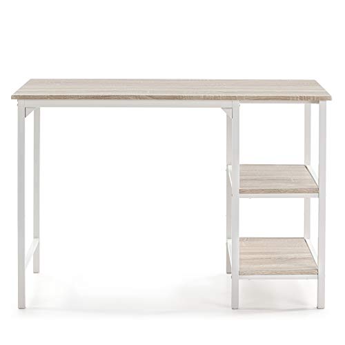 VS Venta-stock Mesa de Escritorio Colón Blanco, Mesa de Ordenador, 2 estantes, Estilo Industrial, 110 (Largo) x 55 (Profundo) x 76 (Altura) cm