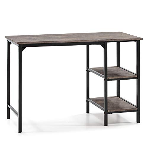 VS Venta-stock Mesa de Escritorio Colón Negro, Mesa de Ordenador, 2 estantes, Estilo Industrial, 110 (Largo) x 55 (Profundo) x 76 (Altura) cm