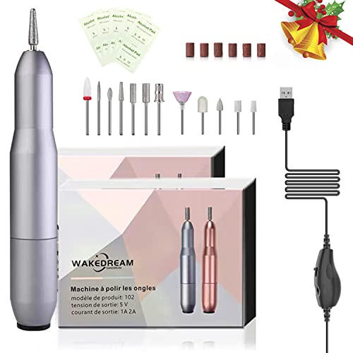 WakeDream Torno para uñas, 12 en 1 lima electrica uñas profesional, Máquina de pulido de uñas, torno manicura y pedicura, set de manicura y pedicura para el hogar y salón portátil (Oro rosa)