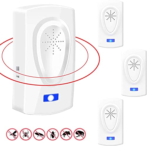 WARDBES Repelente Ultrasónico de Plagas,Repelente Ultrasonico de Ratas,para Interiores Anti Cucarachas, Moscas,Mosquitos,Ratones,Arañas,100% Inofensivo para Mascotas y Humanos (4 Paquetes)