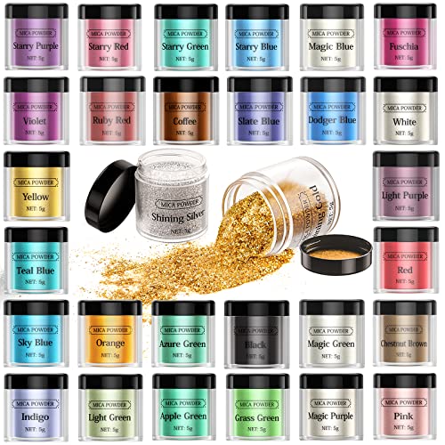 Waysroma Polvo de Mica 30 Colores, Pigmento de Resina Epoxi Kit de Mica Powder para DIY, Manualidades, Pintura, Jabón, Bombas de Baño, Limo, Joyería, Maquillajes de Rostro, Arte de Uñas