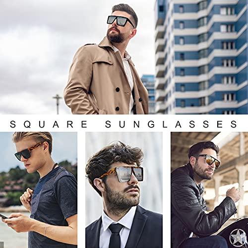 Weinsamkeit 2 Pares Gafas de Sol Cuadradas de Moda UV400, Gafas de Sol Grandes Planas de Gran Tamaño para Mujeres Hombres