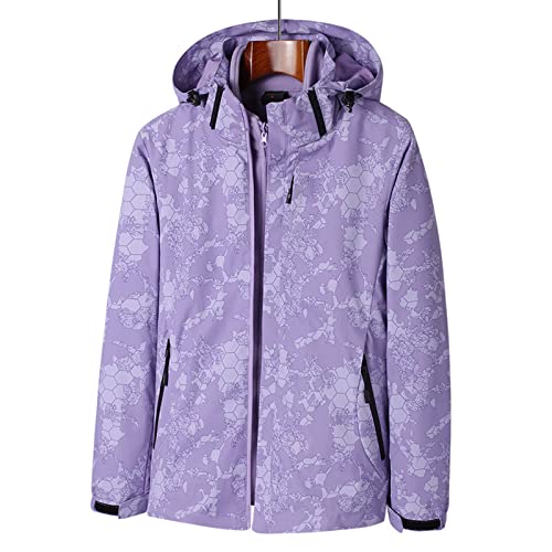 WEIQI Wallpaper 3 en 1 Mujeres Chaqueta de Invierno Impresión Impermeable Cortavientos al Aire Libre Lluvia con Capucha Fleece Chaqueta de esquí para Mujer Snowboard Cálido Snow Coat,Púrpura,L