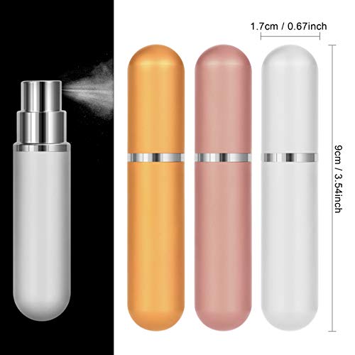 Welsberg Botellas atomizadoras de perfume 3 piezas - Botella atomizadora recargable de 5 ml - Mini contenedor de perfume de viaje - Mini botella de perfume para bolso de mano Bolsillo equipaje