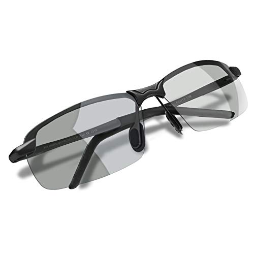 WHCREAT Gafas De Sol Polarizadas Fotocromáticas Para Hombre Para Conducir Deporte Al Aire Libre con Bastidor AL-MG Ultraligero - Negro Marco Gris Lente