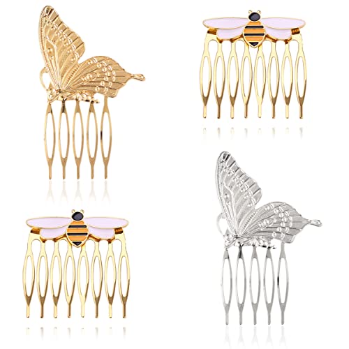 WideSmart 4Pcs Peines Laterales,Horquillas para Mujeres Clips de Pelo Vintage Peine del Pelo Mariposa Peine Lateral de Metal Mujeres Elegante Aleación Decorativa Vintage Alambre Cabello Peine Lateral