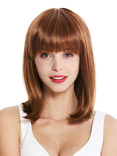 WIG ME UP- VK-1-27MB peluca de mujer pelo corto al hombro Bob largo flequillo liso color castaño cobrizo claro castaño rojizo