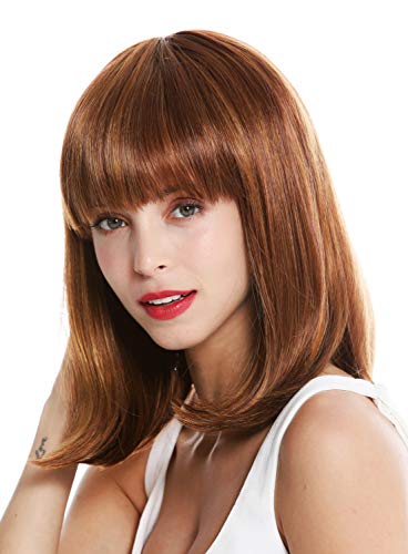 WIG ME UP- VK-1-27MB peluca de mujer pelo corto al hombro Bob largo flequillo liso color castaño cobrizo claro castaño rojizo