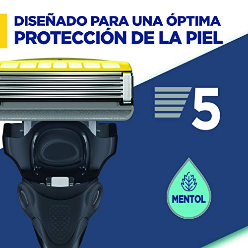 Wilkinson Sword Hydro 5 Skin Protection Advanced - Maquinilla con 5 Recambios Con Bandas Lubricantes De Mentol Para Pieles Sensibles, Cabezal Ajustable con Tecnología Shock Absorb