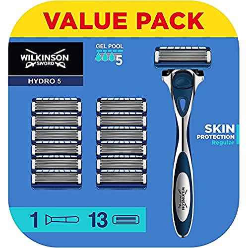 Wilkinson Sword Hydro 5 Skin Protection Regular - Maquinilla de Afeitar de 5 Hojas con 13 Recambios con Banda Lubricante Enriquecida con Pro Vitamina B5