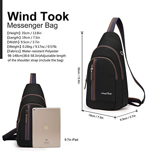 Wind Took bolsa bandolera mochila pequeña bolso pecho hombre y mujer bolso hombro bolso desportiva mochila de ocio multipropósito 19 x 9.5 x 35cm negro