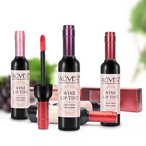 Wine Lip Tint - Botella de vino de 6 colores mancha de labios, labiales mate larga duracion Impermeable pintalabios regalo de maquillaje para niñas y mujeres