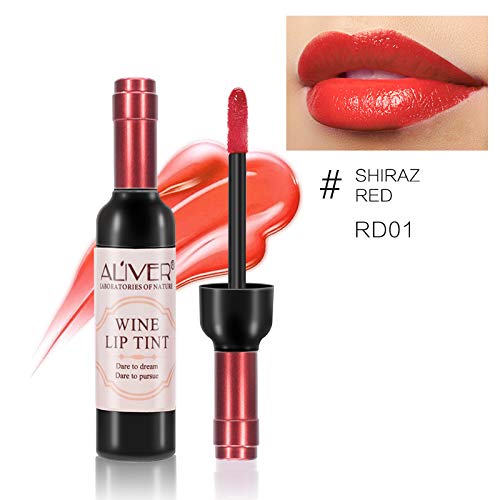 Wine Lip Tint - Botella de vino de 6 colores mancha de labios, labiales mate larga duracion Impermeable pintalabios regalo de maquillaje para niñas y mujeres