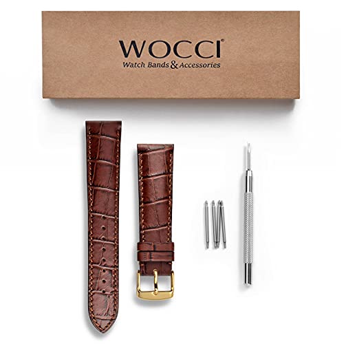 WOCCI 18mm Correa Reloj Piel para Hombre y Mujer, Grano de Cocodrilo en Relieve, Hebilla Dorada (Marrón)