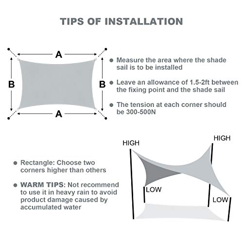 Wokkol Toldos Impermeables Exterior Rectangular 3x4 m, Toldo Vela de Sombra, Toldo Vela Impermeable, protección Rayos UV, Toldo Resistente e Lmpermeable, para Patio, Exteriores, Jardín(Gris, 3X4M)