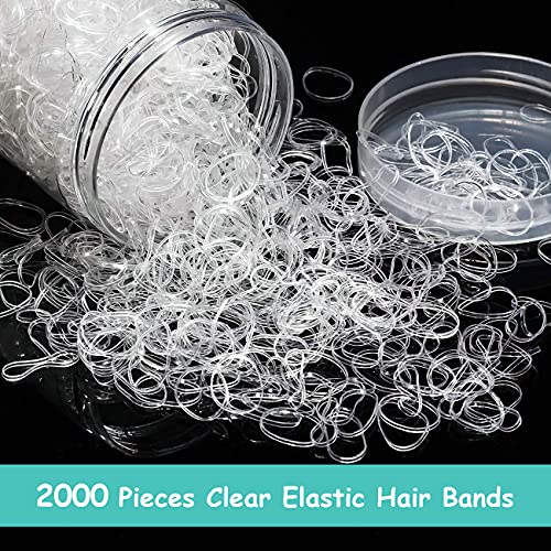 XCOZU 2000 Piezas Bandas de Pelo, Mini Bandas de Goma Para el Pelo con Cortador Removedor, 5 Bolsas Autoselladas, Cintas Elásticas para el Pelo y Suave para Trenzas, Peinado de Boda, Transparentes