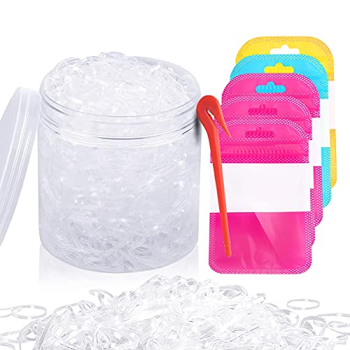 XCOZU 2000 Piezas Bandas de Pelo, Mini Bandas de Goma Para el Pelo con Cortador Removedor, 5 Bolsas Autoselladas, Cintas Elásticas para el Pelo y Suave para Trenzas, Peinado de Boda, Transparentes