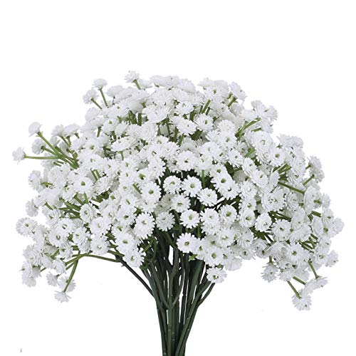 XHXSTORE 4pcs Ramo Flores Artificiales Blancas Pequeñas 21cm Gypsophila Artificial Planta de Plastico Bebés Aliento para Jarrones Boda Navidad Novia Arreglo Floral Mesa Hogar