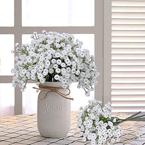 XHXSTORE 4pcs Ramo Flores Artificiales Blancas Pequeñas 21cm Gypsophila Artificial Planta de Plastico Bebés Aliento para Jarrones Boda Navidad Novia Arreglo Floral Mesa Hogar