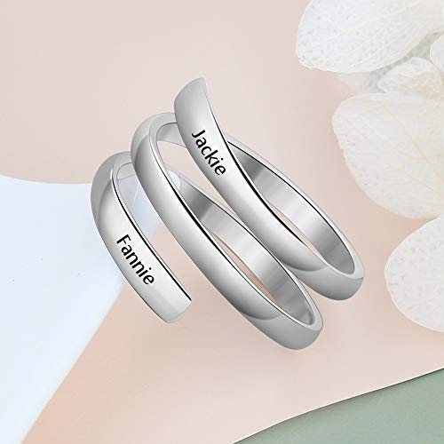 XiXi Personalizado Anillos Plata Mujer Ajustables 2 Nombre Grabado BFF Anillos para Madre Pareja Regalo en Aniversario Día de San Valentín (Plata)